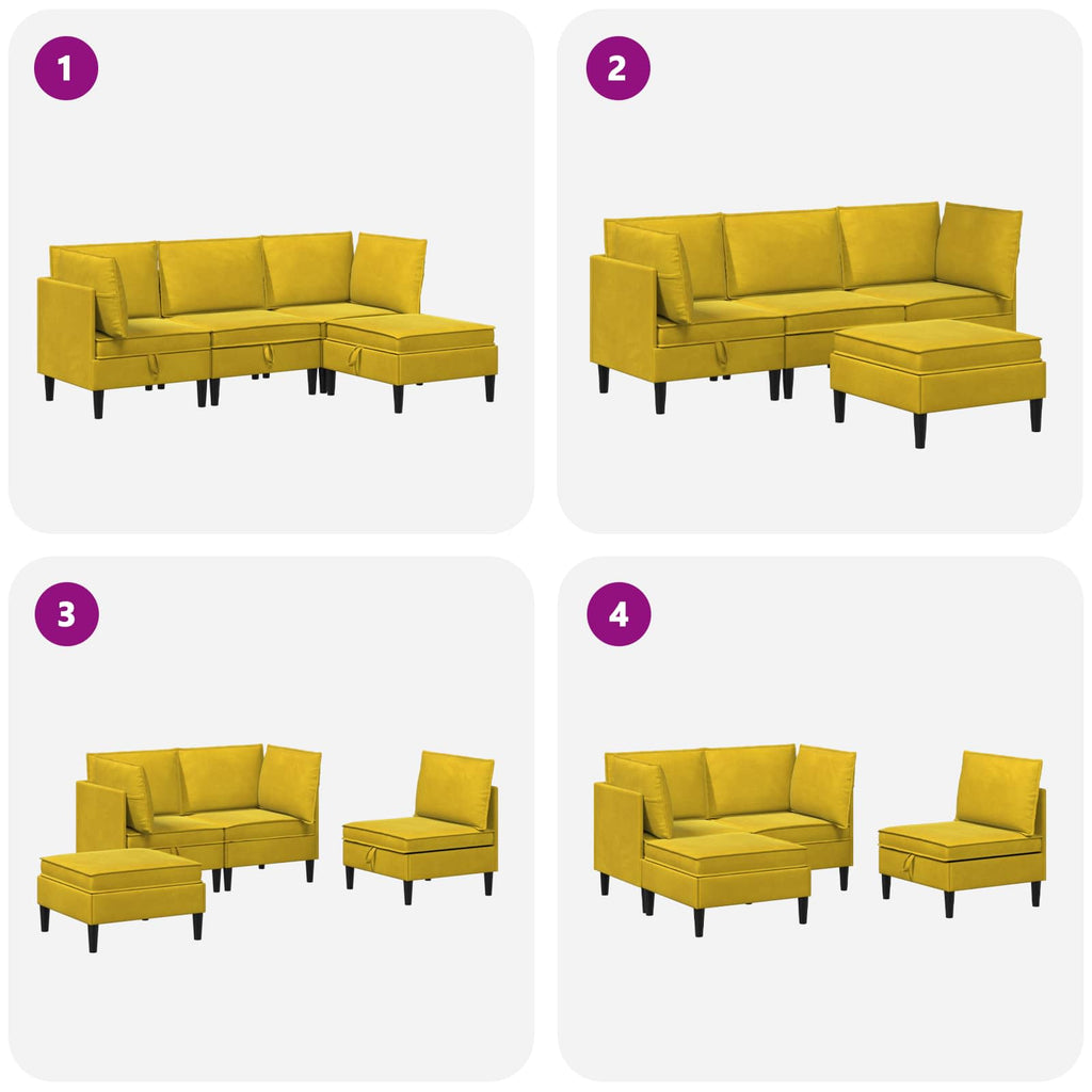 vidaXL Zestaw mebli do salonu z poduszką 4 pcs żółty Welur