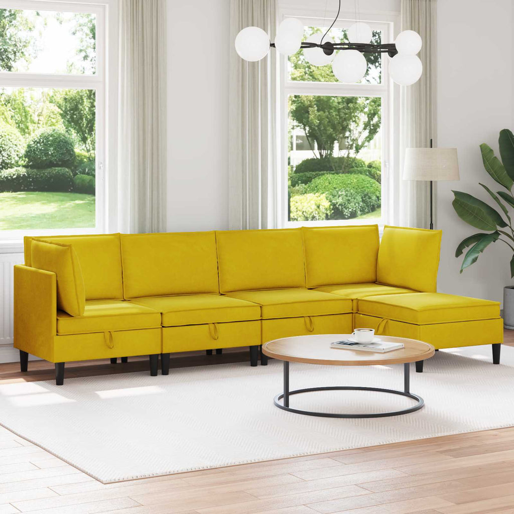 vidaXL Zestaw mebli do salonu z poduszką 5 pcs żółty Welur