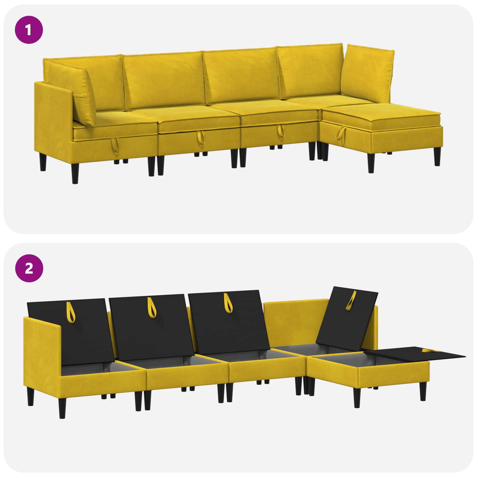 vidaXL Zestaw mebli do salonu z poduszką 5 pcs żółty Welur