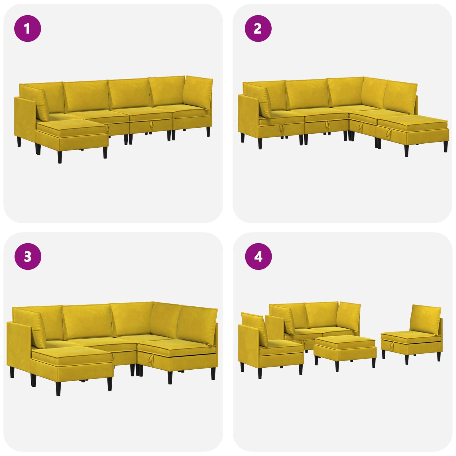 vidaXL Zestaw mebli do salonu z poduszką 5 pcs żółty Welur