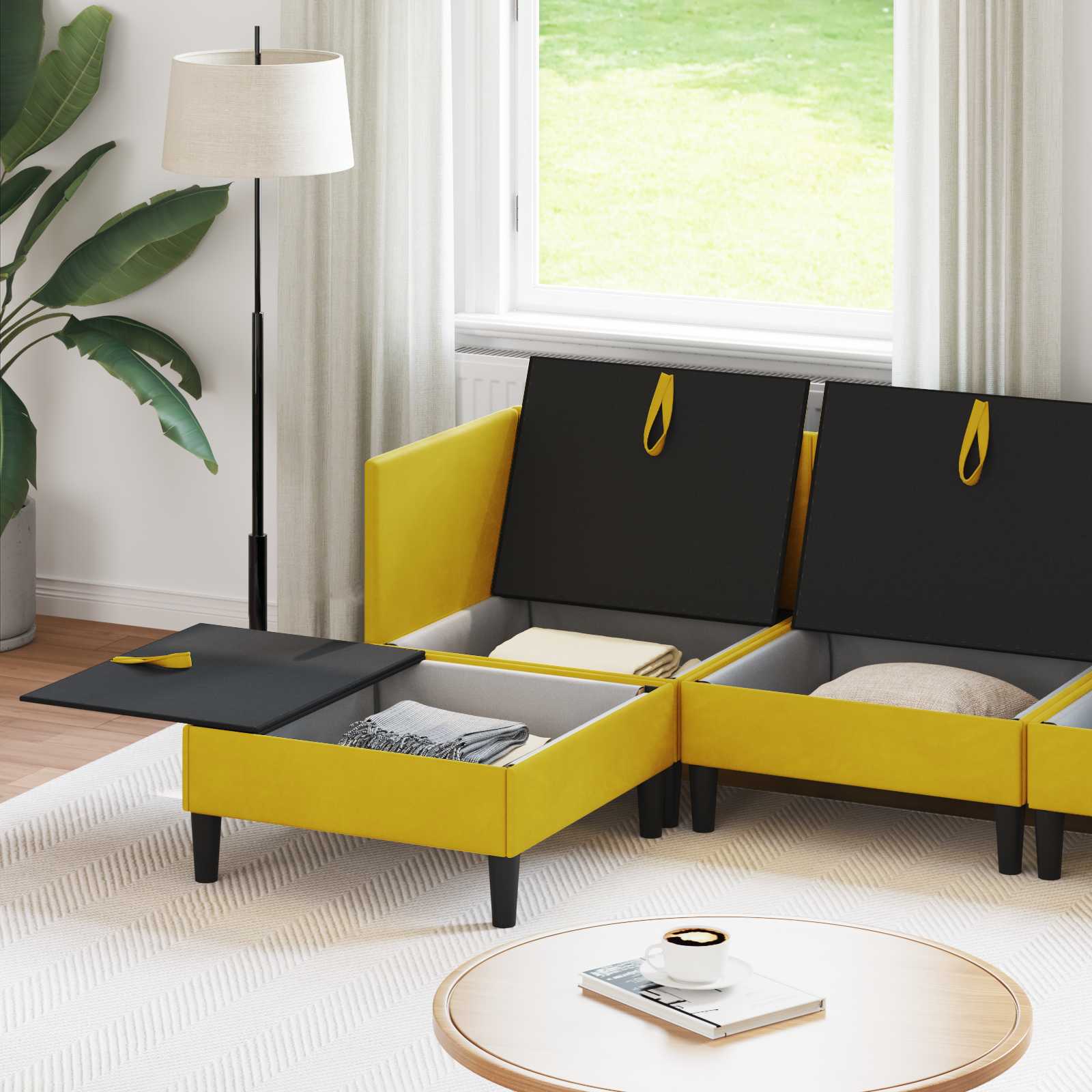 vidaXL Zestaw mebli do salonu z poduszką 6 pcs żółty Welur