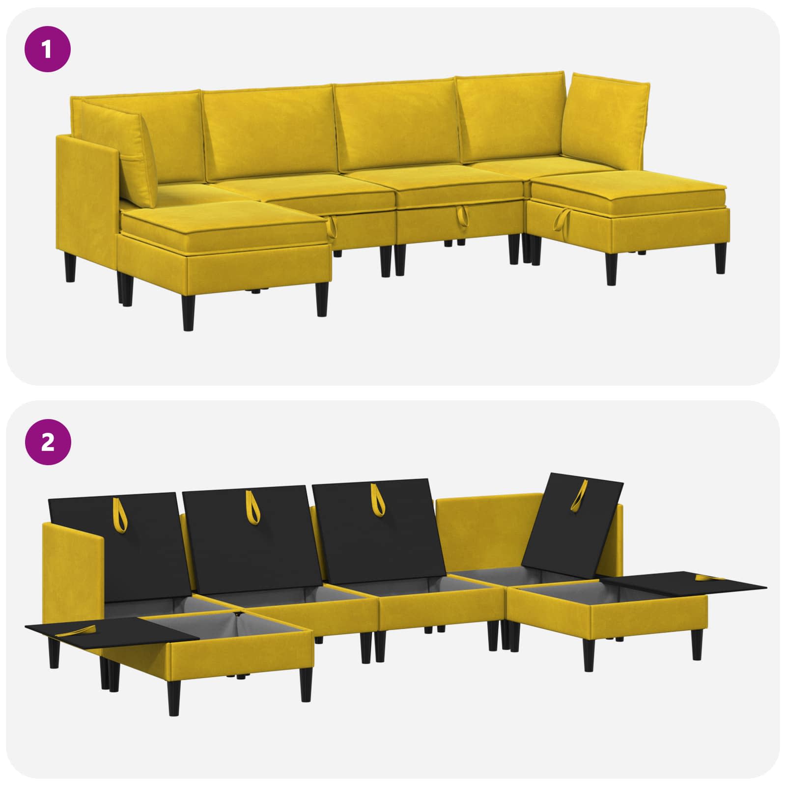vidaXL Zestaw mebli do salonu z poduszką 6 pcs żółty Welur