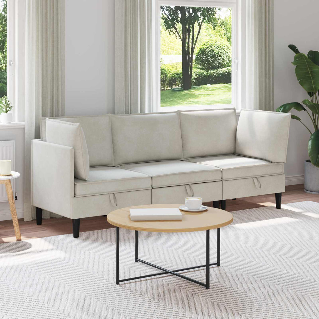 vidaXL Zestaw mebli do salonu z poduszką 3 pcs kremowy Welur