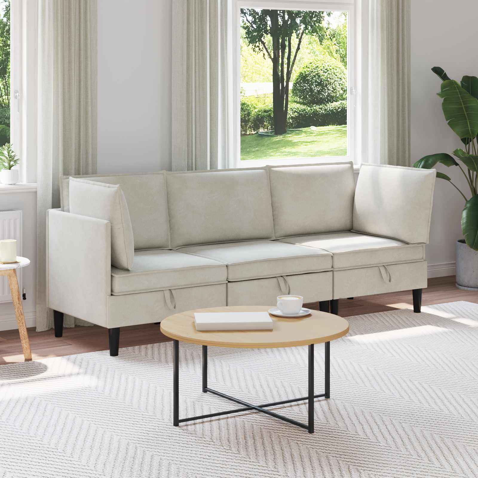 vidaXL Zestaw mebli do salonu z poduszką 3 pcs kremowy Welur