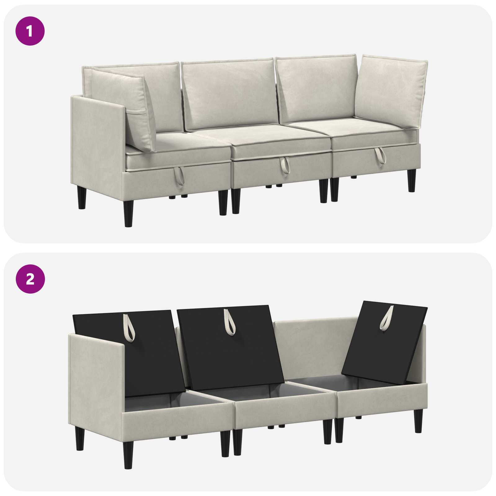 vidaXL Zestaw mebli do salonu z poduszką 3 pcs kremowy Welur