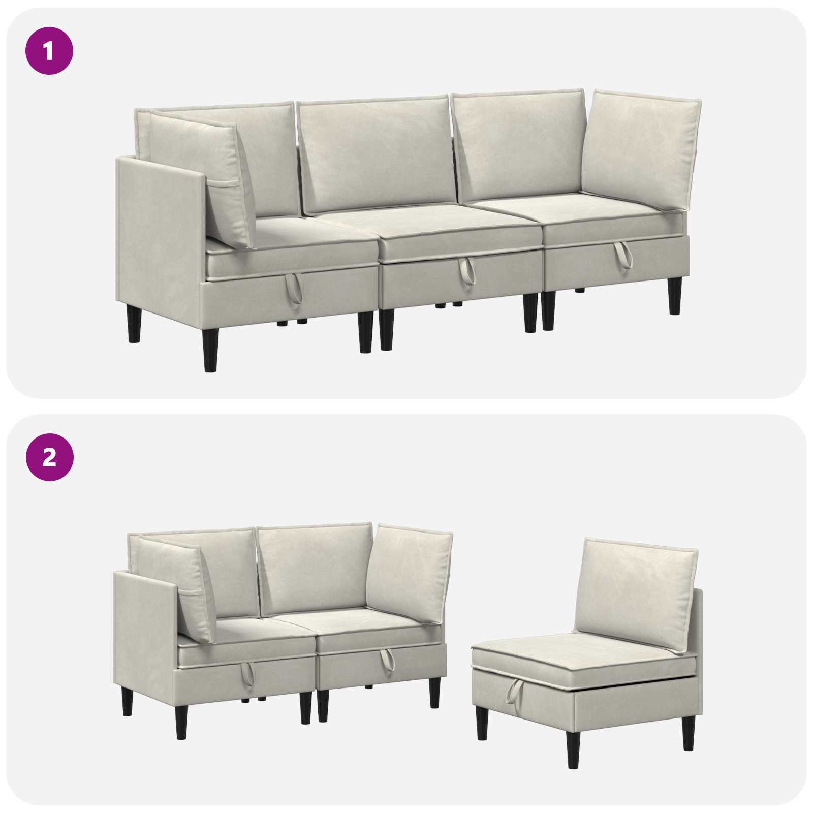 vidaXL Zestaw mebli do salonu z poduszką 3 pcs kremowy Welur