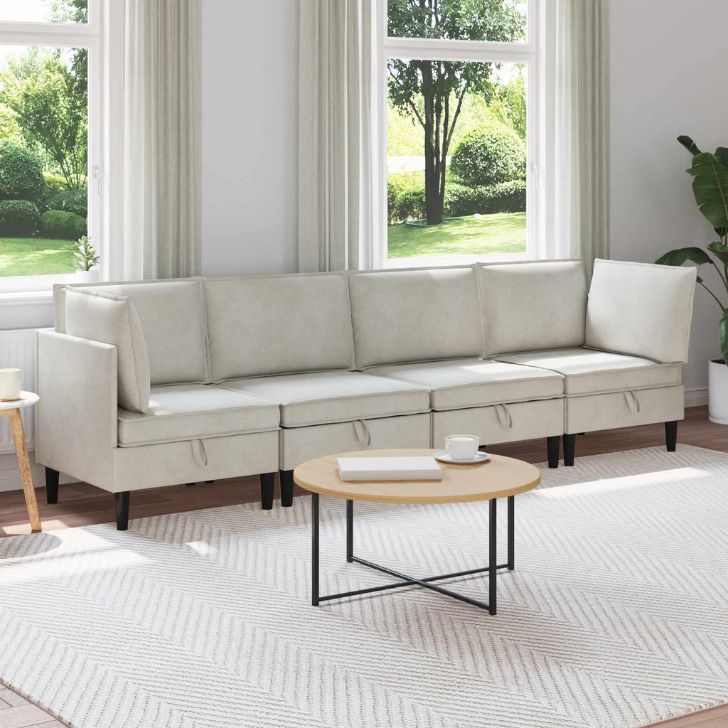 vidaXL Zestaw mebli do salonu z poduszką 4 pcs kremowy Welur