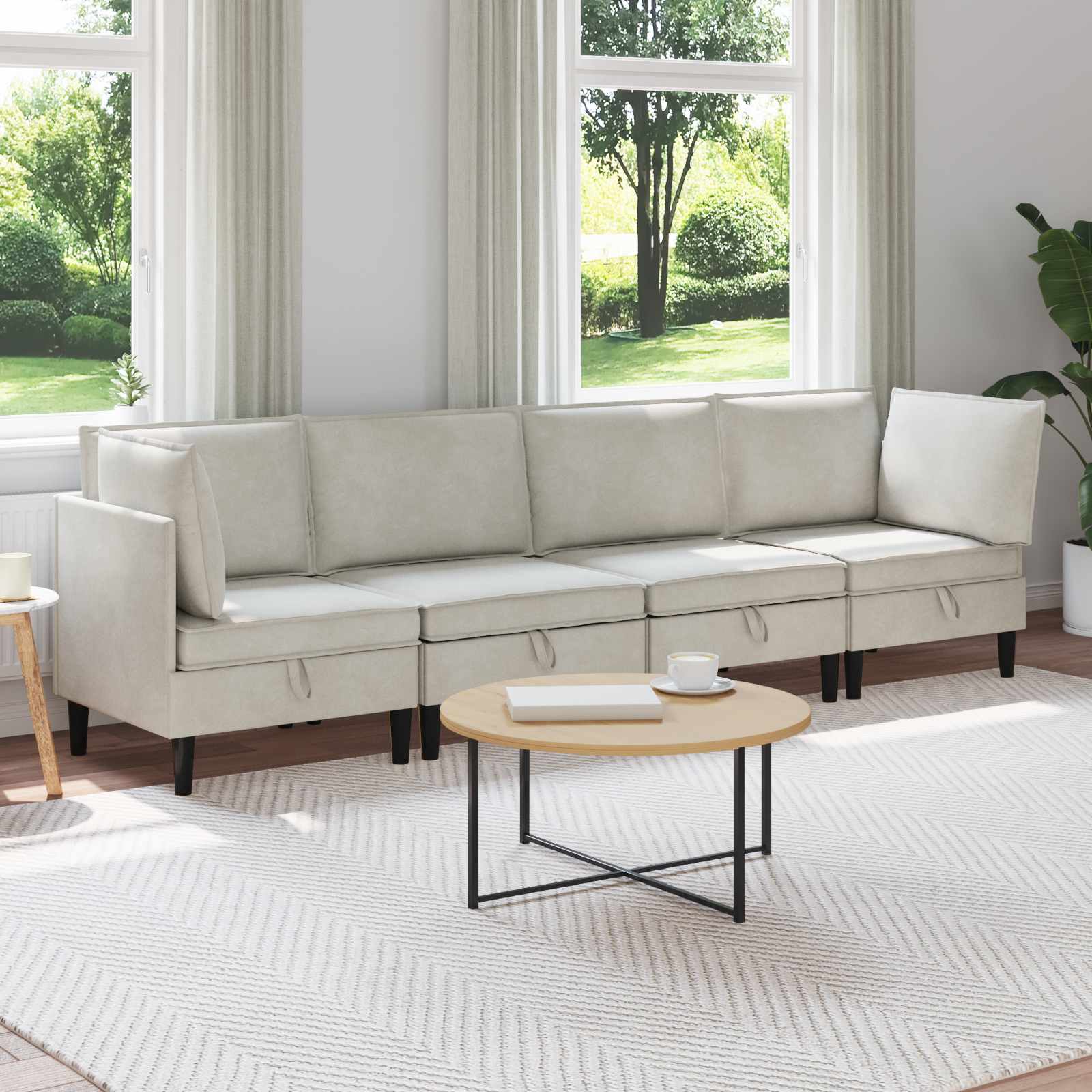 vidaXL Zestaw mebli do salonu z poduszką 4 pcs kremowy Welur