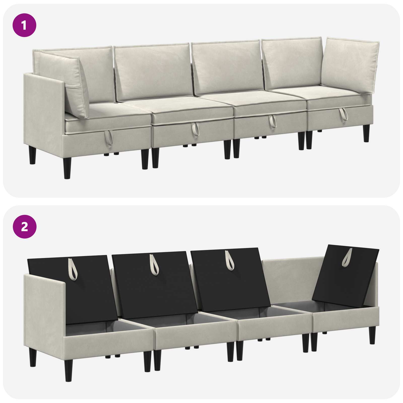vidaXL Zestaw mebli do salonu z poduszką 4 pcs kremowy Welur