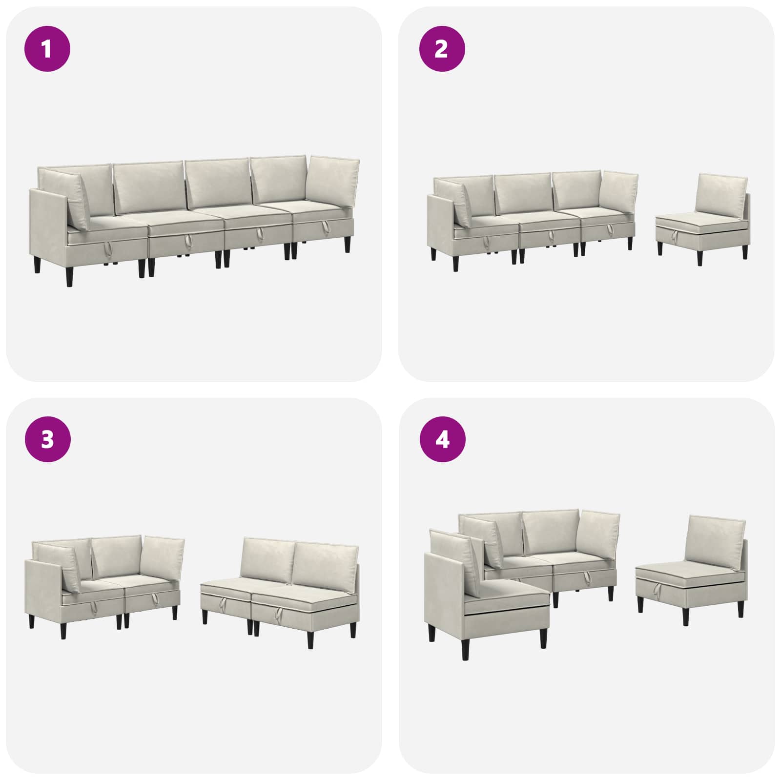 vidaXL Zestaw mebli do salonu z poduszką 4 pcs kremowy Welur