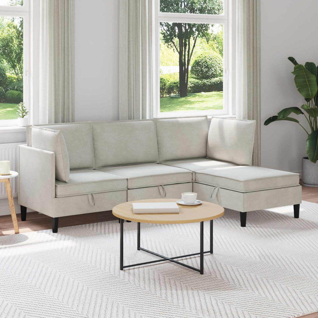 vidaXL Zestaw mebli do salonu z poduszką 4 pcs kremowy Welur