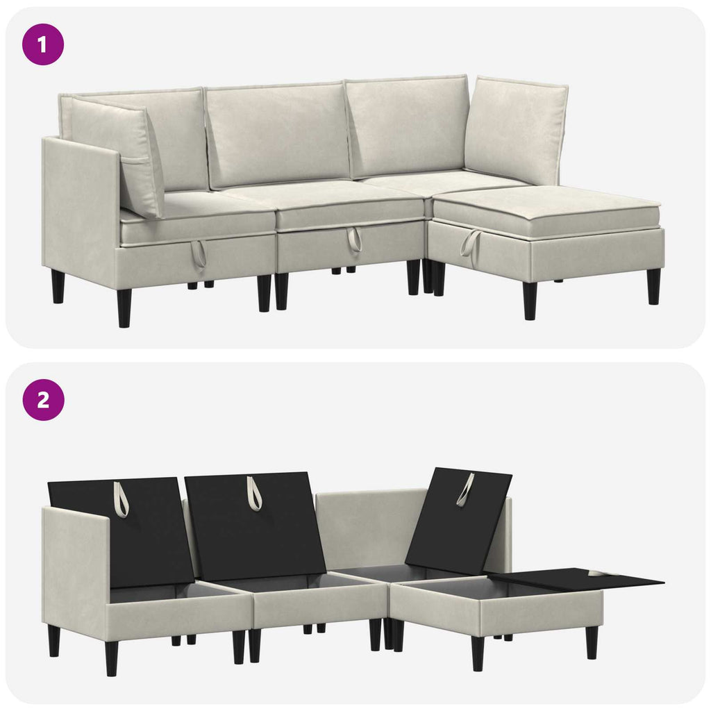 vidaXL Zestaw mebli do salonu z poduszką 4 pcs kremowy Welur