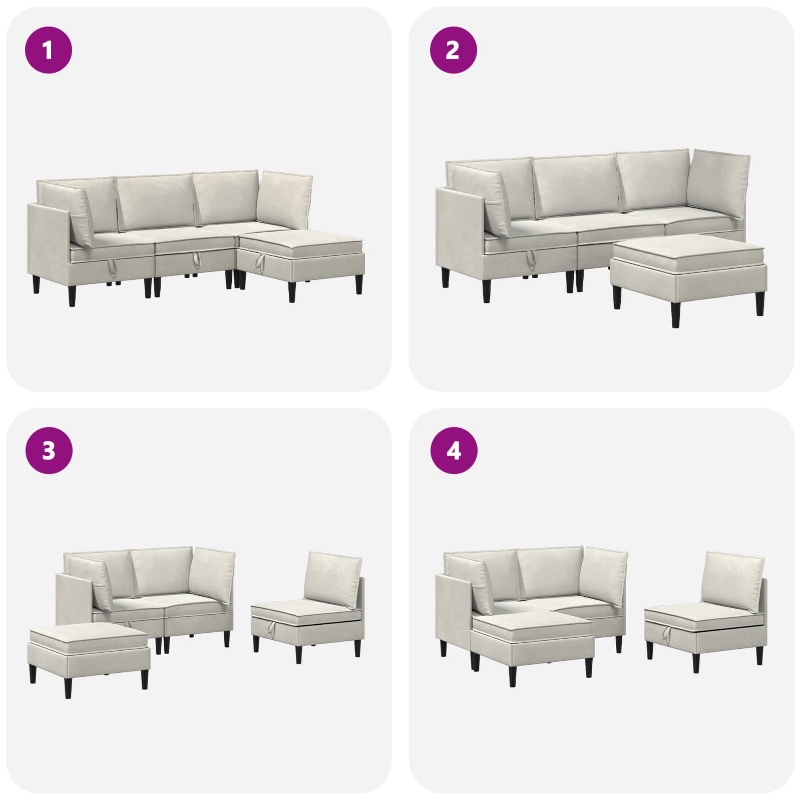 vidaXL Zestaw mebli do salonu z poduszką 4 pcs kremowy Welur