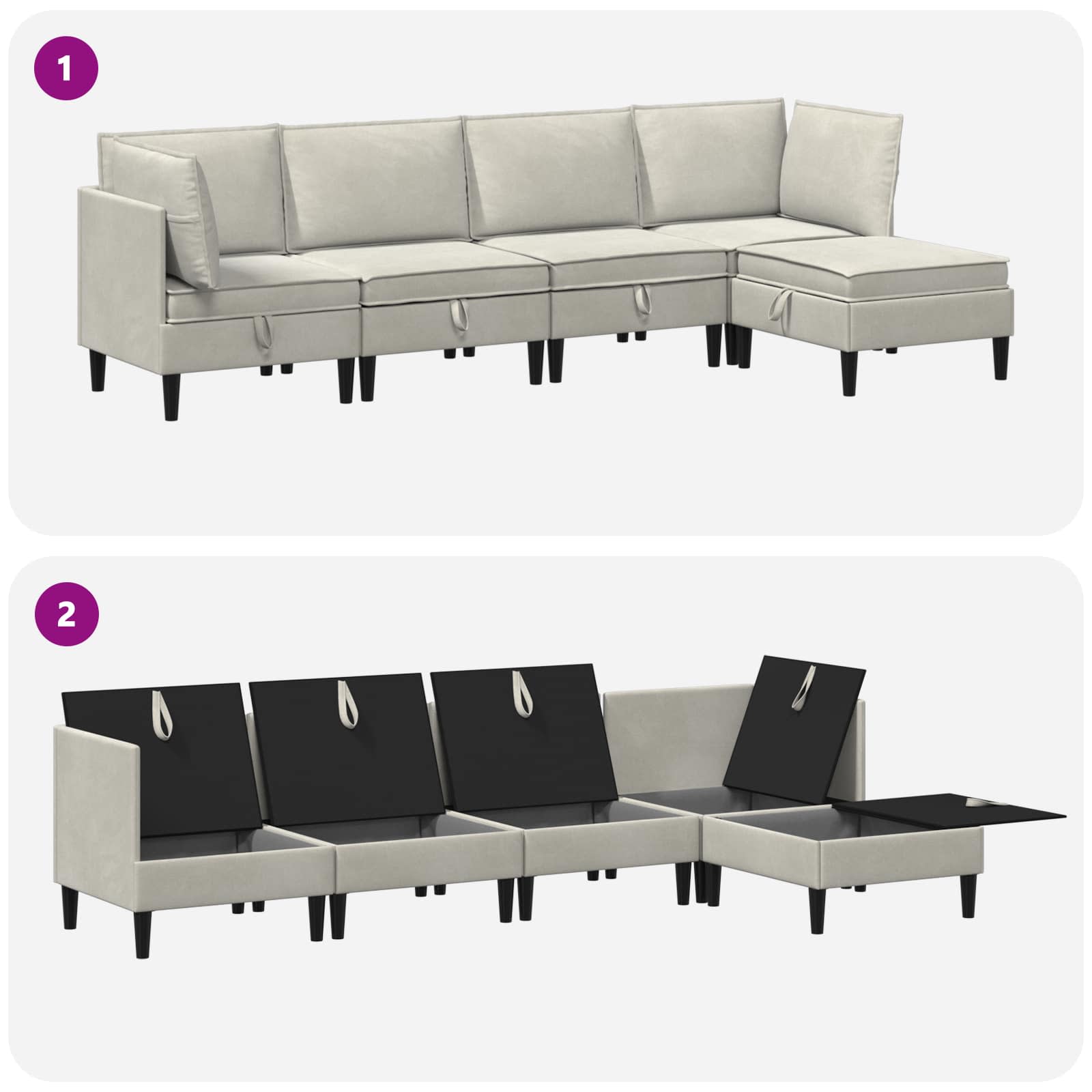vidaXL Zestaw mebli do salonu z poduszką 5 pcs kremowy Welur