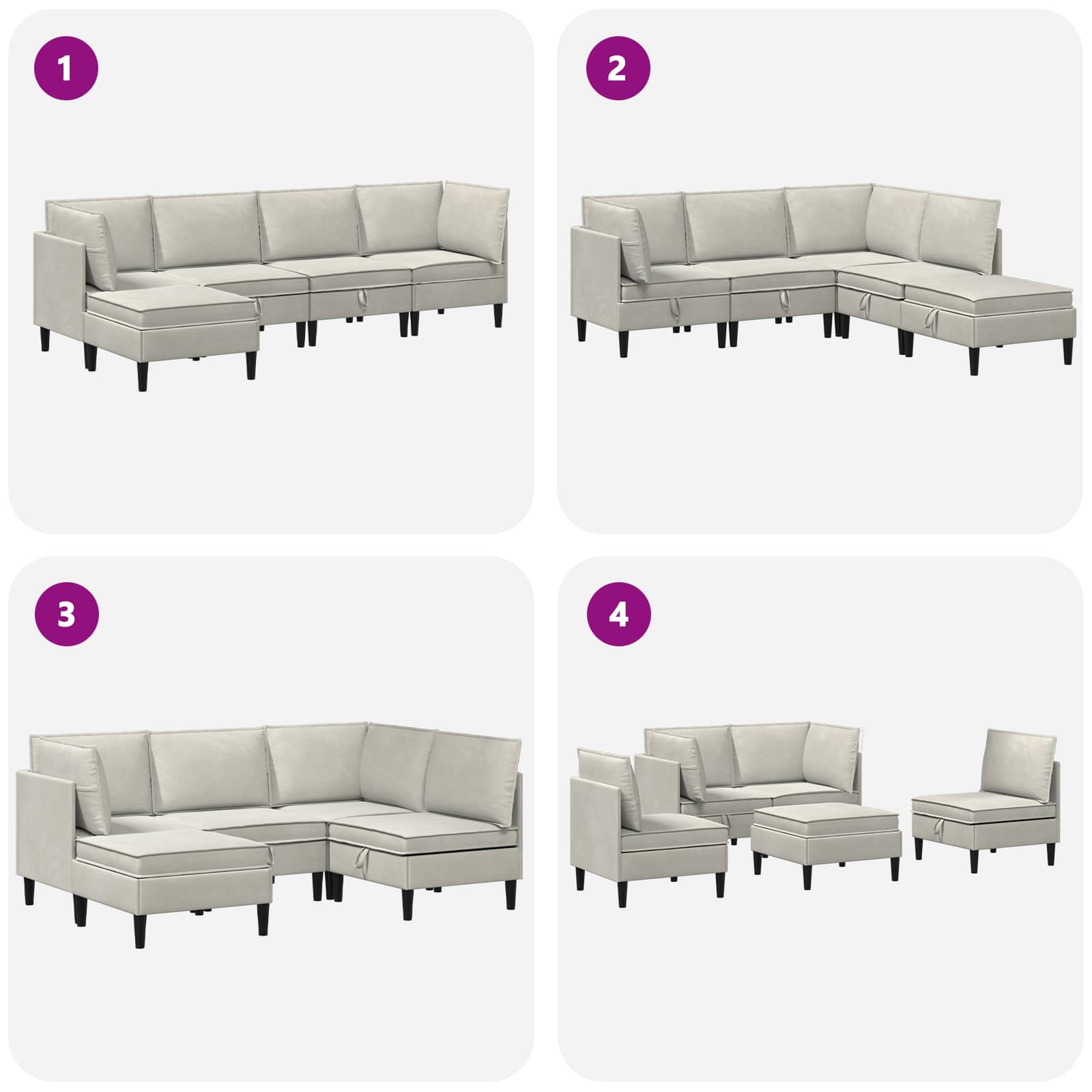 vidaXL Zestaw mebli do salonu z poduszką 5 pcs kremowy Welur
