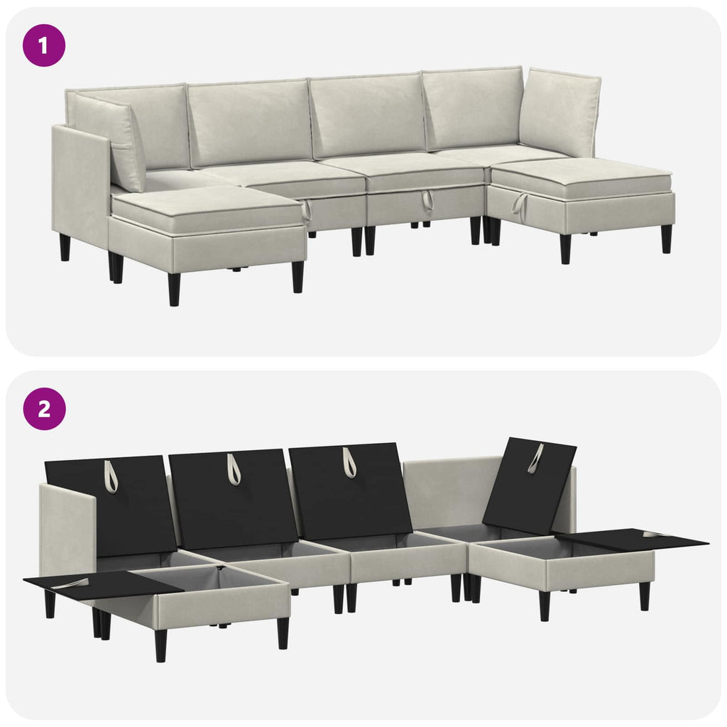 vidaXL Zestaw mebli do salonu z poduszką 6 pcs kremowy Welur