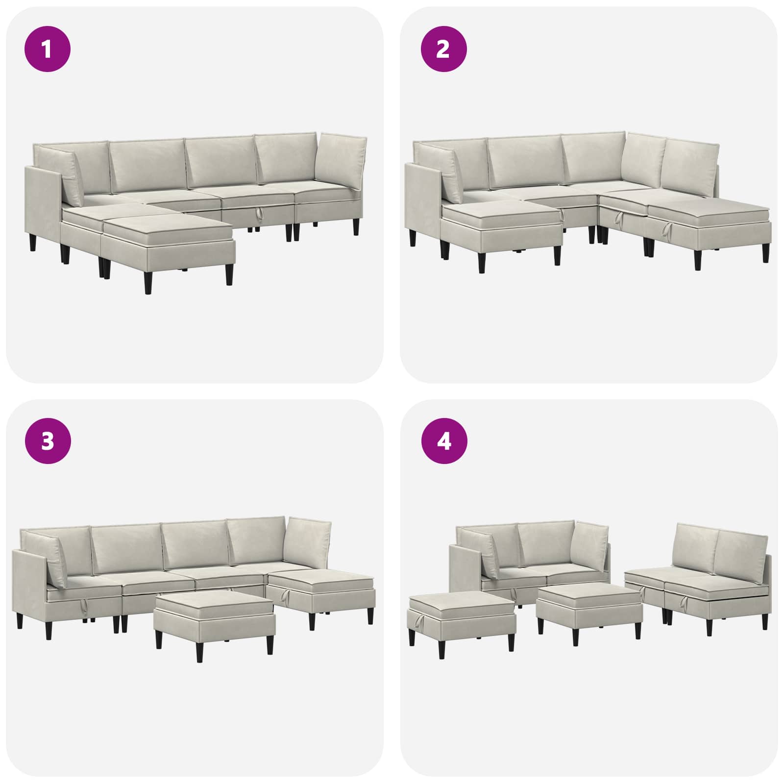 vidaXL Zestaw mebli do salonu z poduszką 6 pcs kremowy Welur