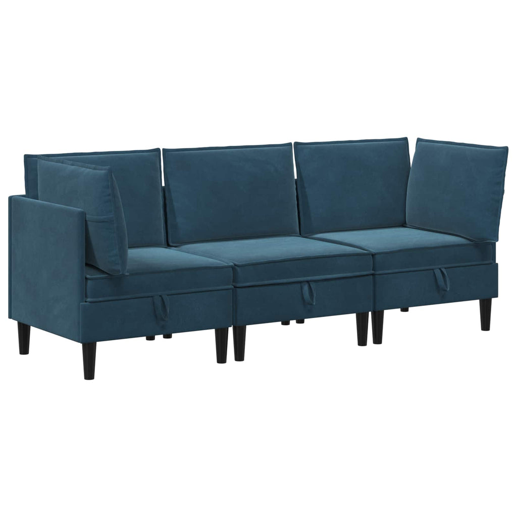 vidaXL Zestaw mebli do salonu z poduszką 3 pcs niebieski Welur