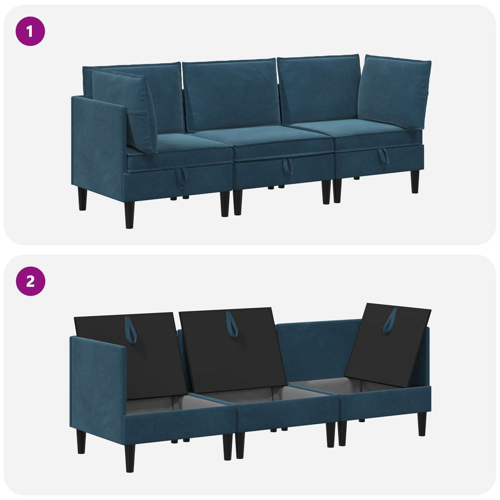 vidaXL Zestaw mebli do salonu z poduszką 3 pcs niebieski Welur