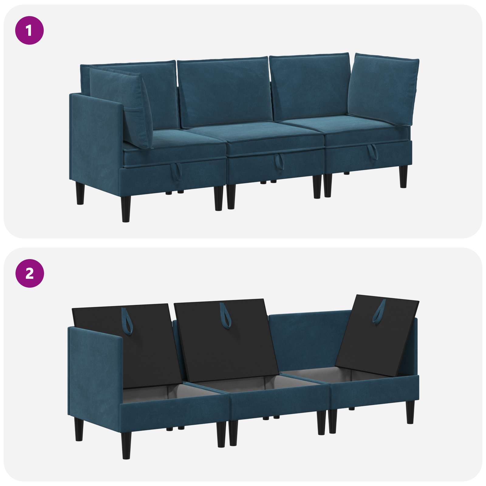 vidaXL Zestaw mebli do salonu z poduszką 3 pcs niebieski Welur
