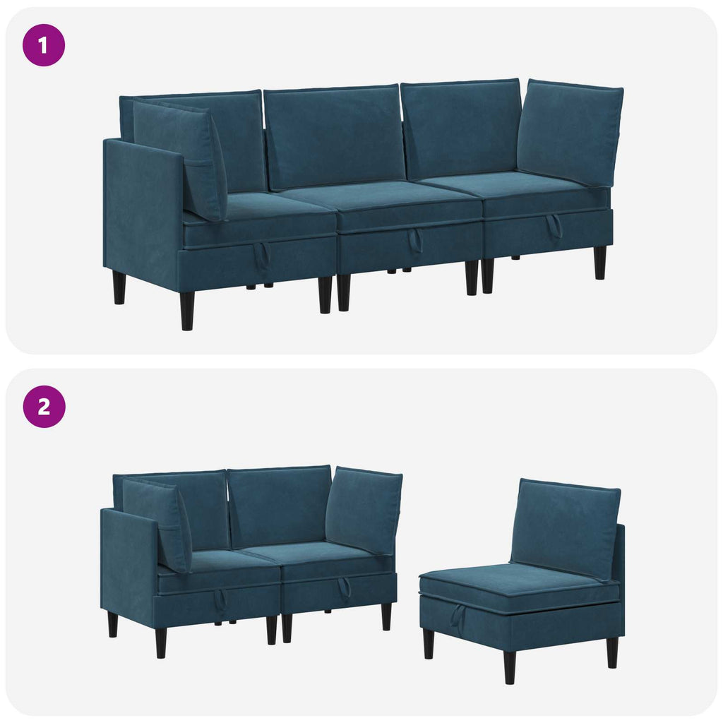 vidaXL Zestaw mebli do salonu z poduszką 3 pcs niebieski Welur