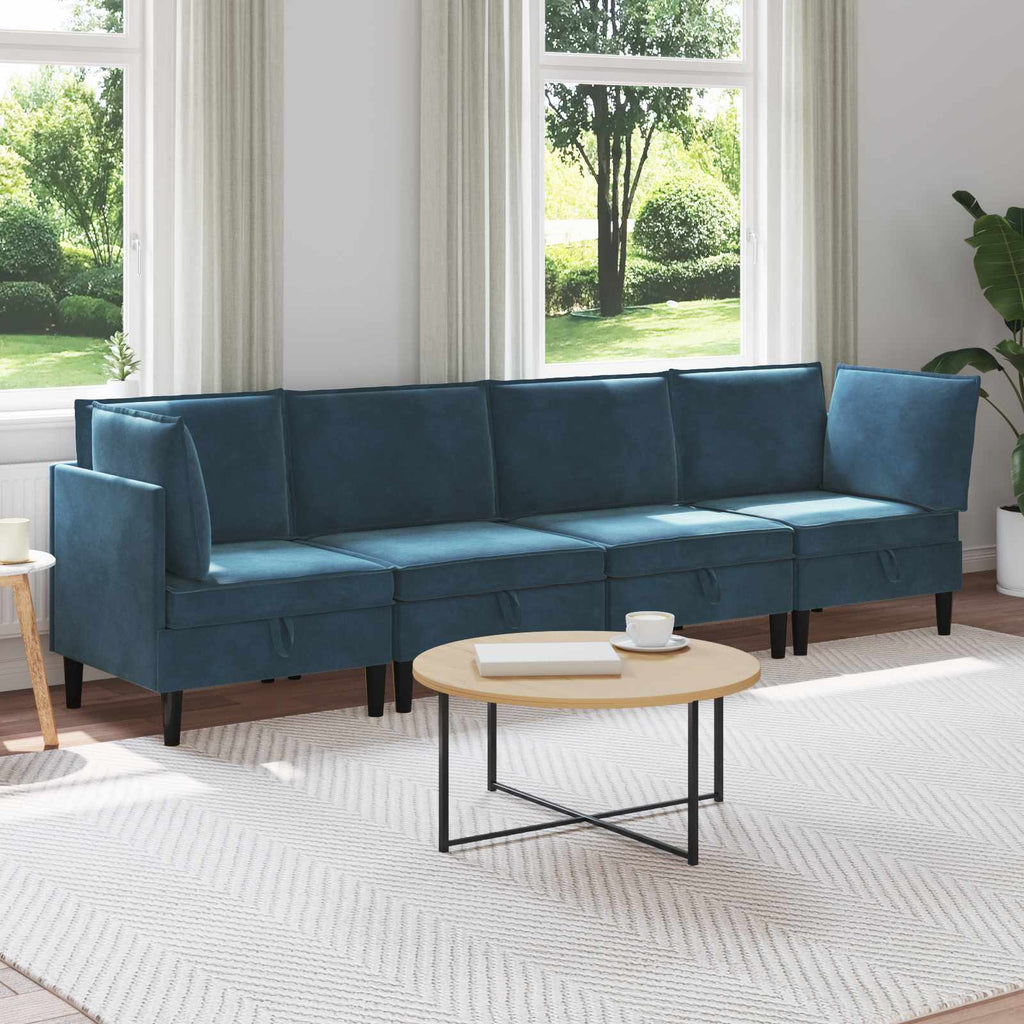 vidaXL Zestaw mebli do salonu z poduszką 4 pcs niebieski Welur
