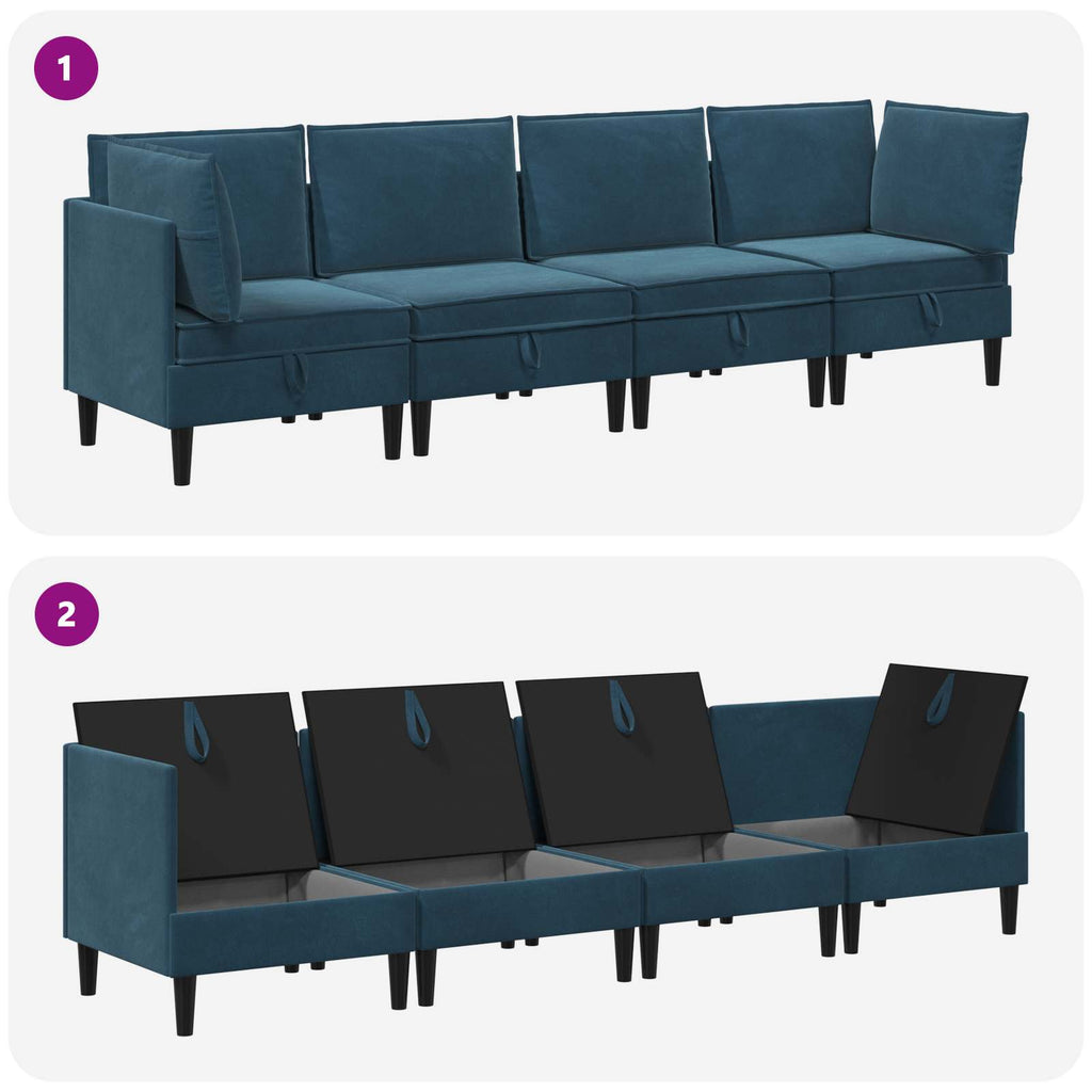vidaXL Zestaw mebli do salonu z poduszką 4 pcs niebieski Welur