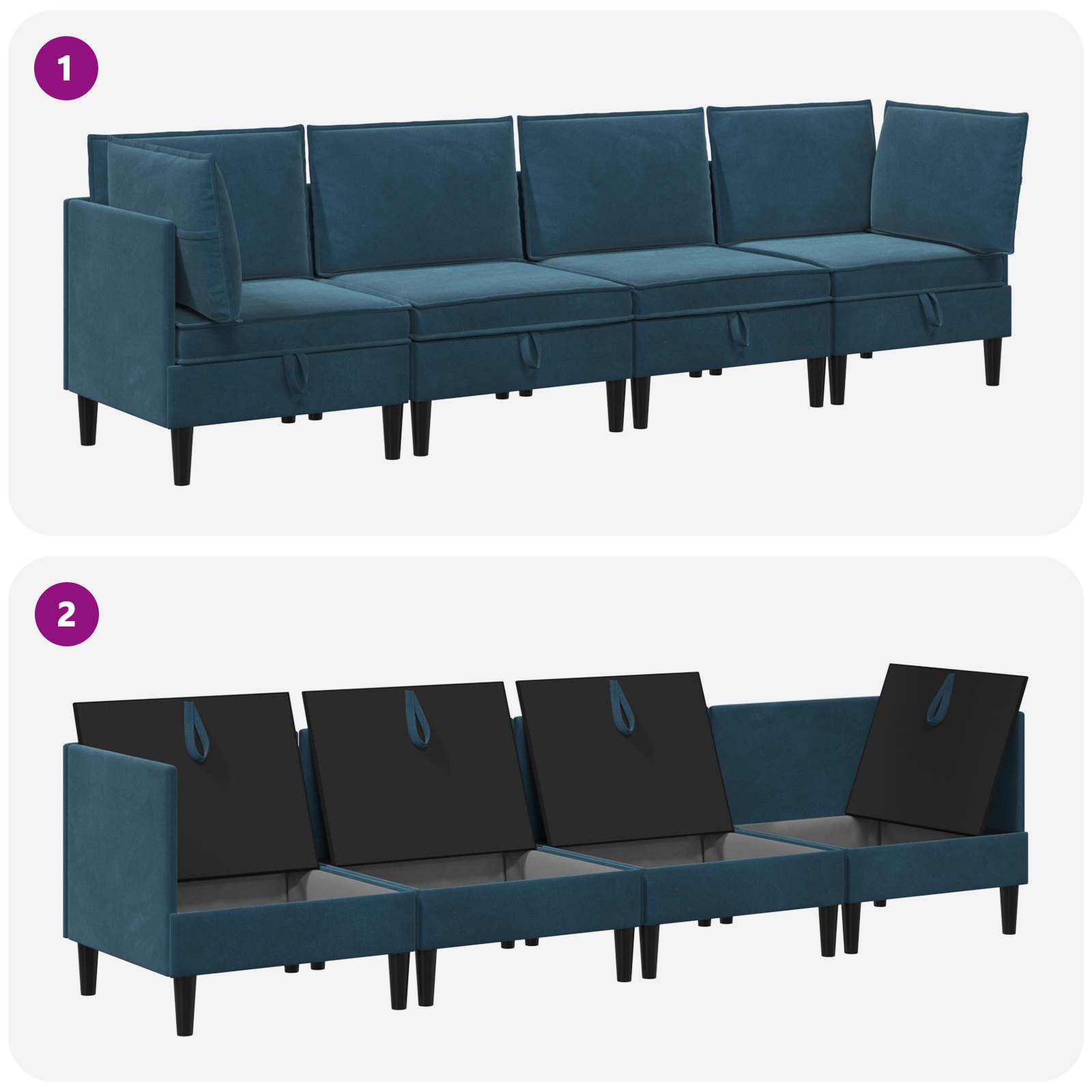 vidaXL Zestaw mebli do salonu z poduszką 4 pcs niebieski Welur