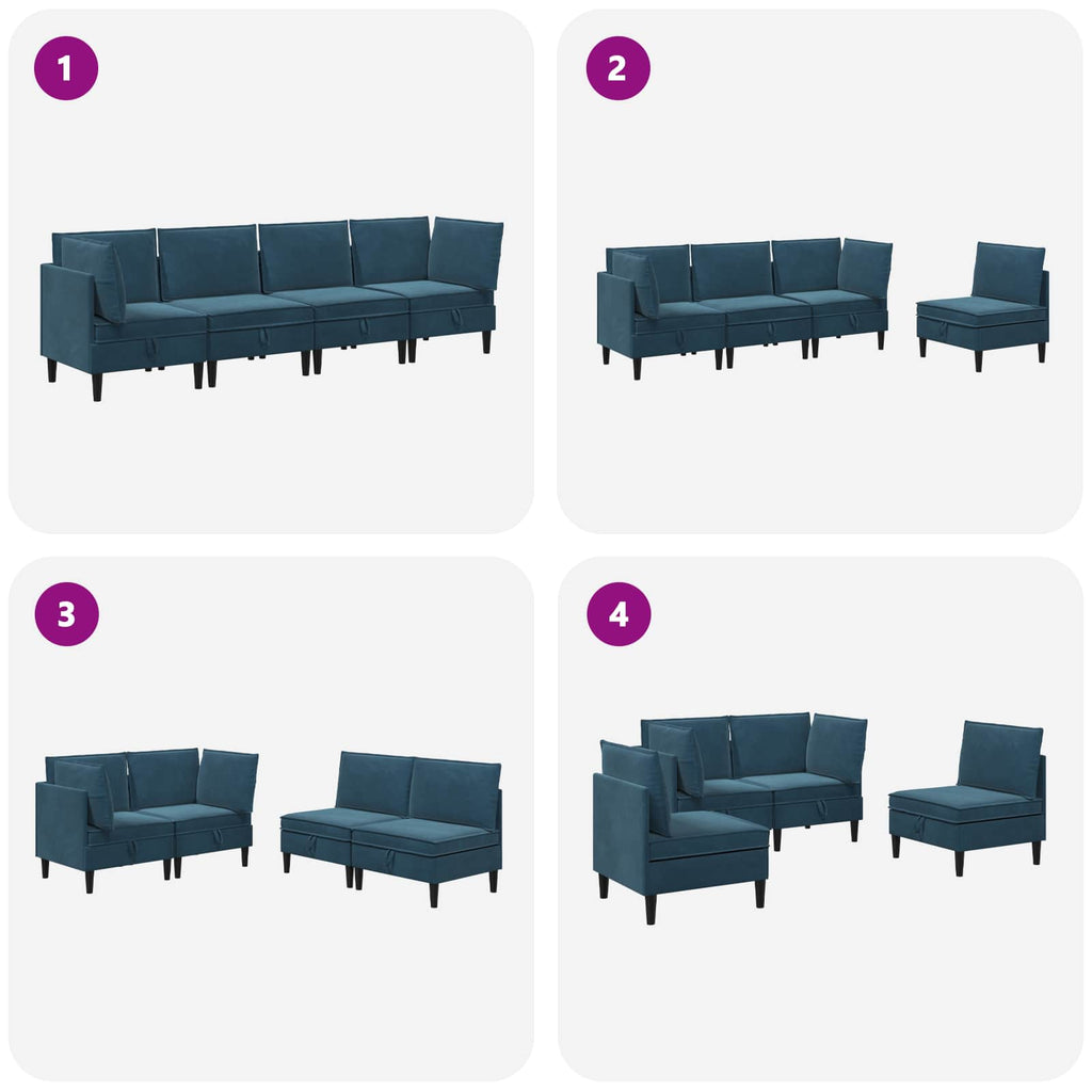 vidaXL Zestaw mebli do salonu z poduszką 4 pcs niebieski Welur