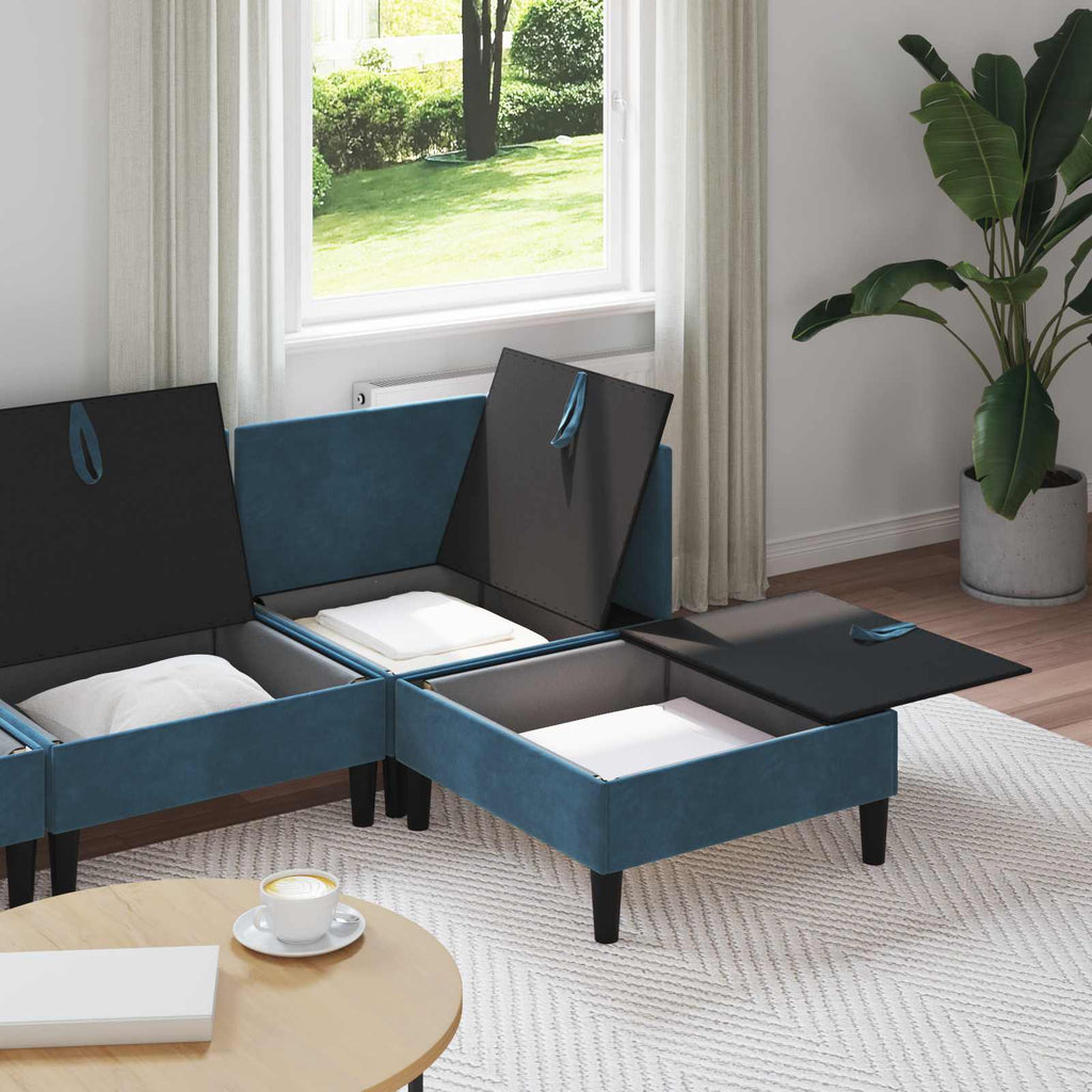 vidaXL Zestaw mebli do salonu z poduszką 4 pcs niebieski Welur