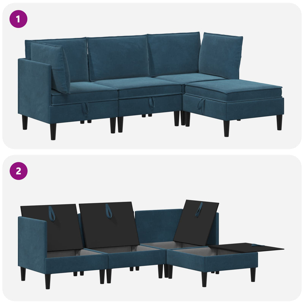 vidaXL Zestaw mebli do salonu z poduszką 4 pcs niebieski Welur