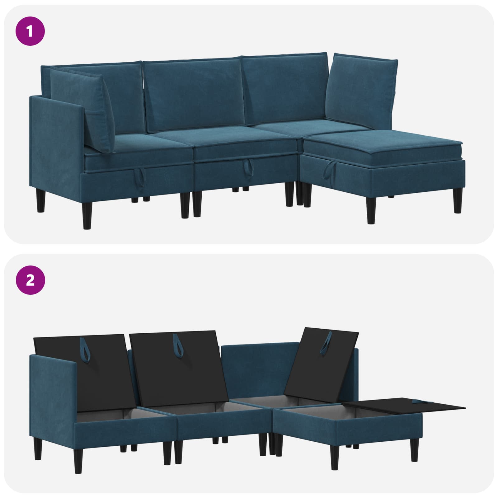 vidaXL Zestaw mebli do salonu z poduszką 4 pcs niebieski Welur