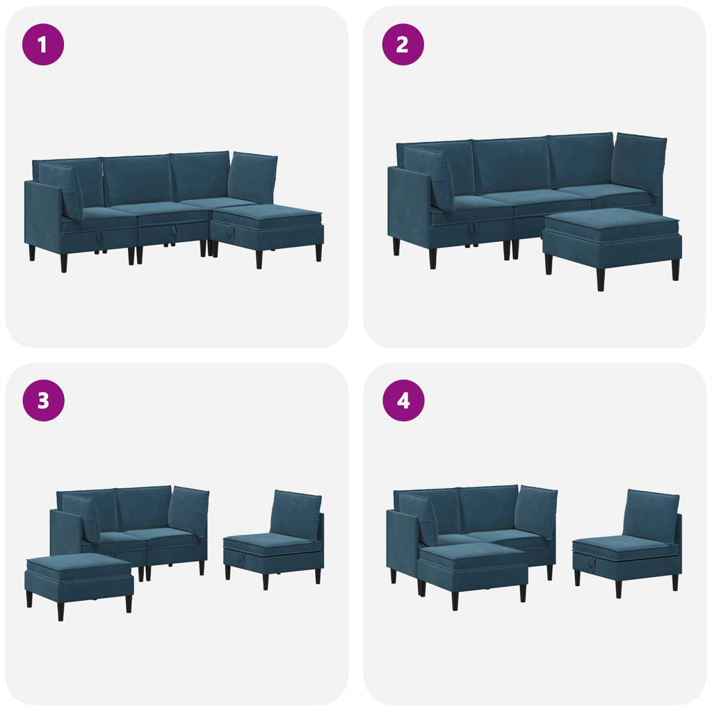 vidaXL Zestaw mebli do salonu z poduszką 4 pcs niebieski Welur