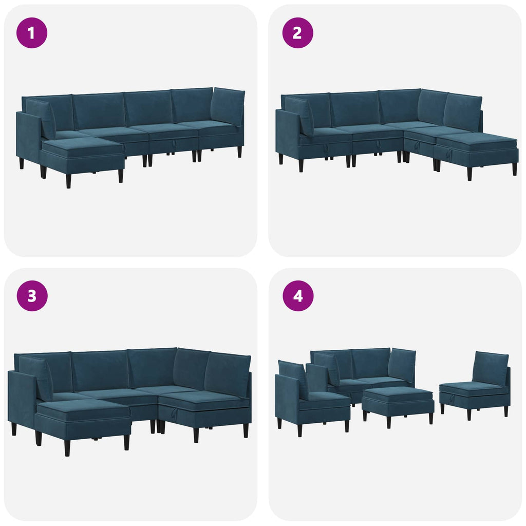 vidaXL Zestaw mebli do salonu z poduszką 5 pcs niebieski Welur