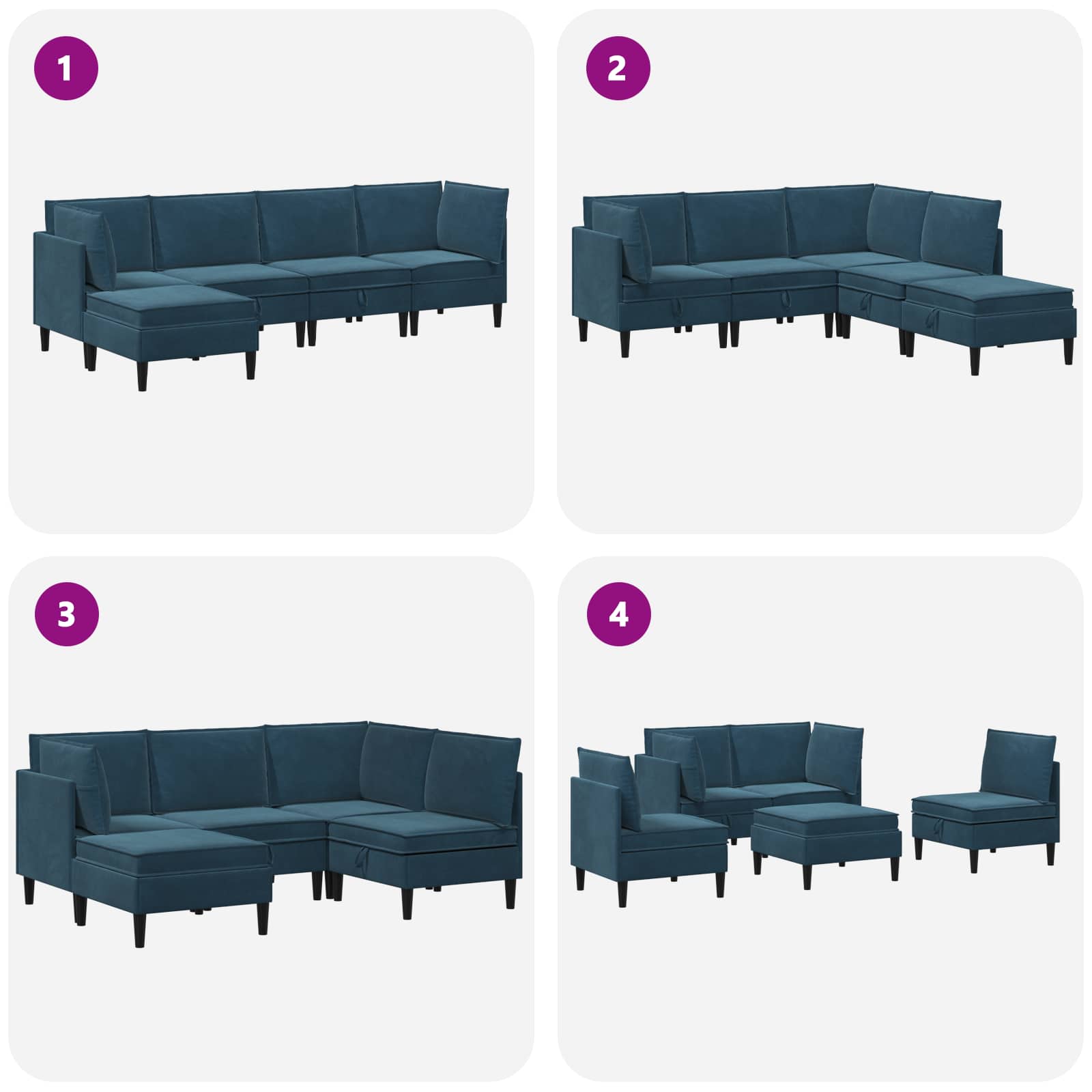 vidaXL Zestaw mebli do salonu z poduszką 5 pcs niebieski Welur