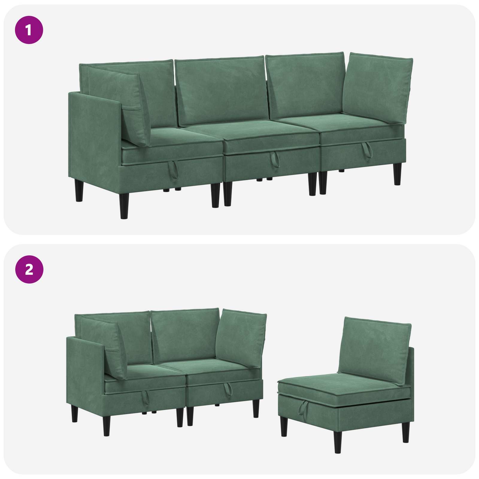 vidaXL Zestaw mebli do salonu z poduszką 3 pcs Zielony morski Welur