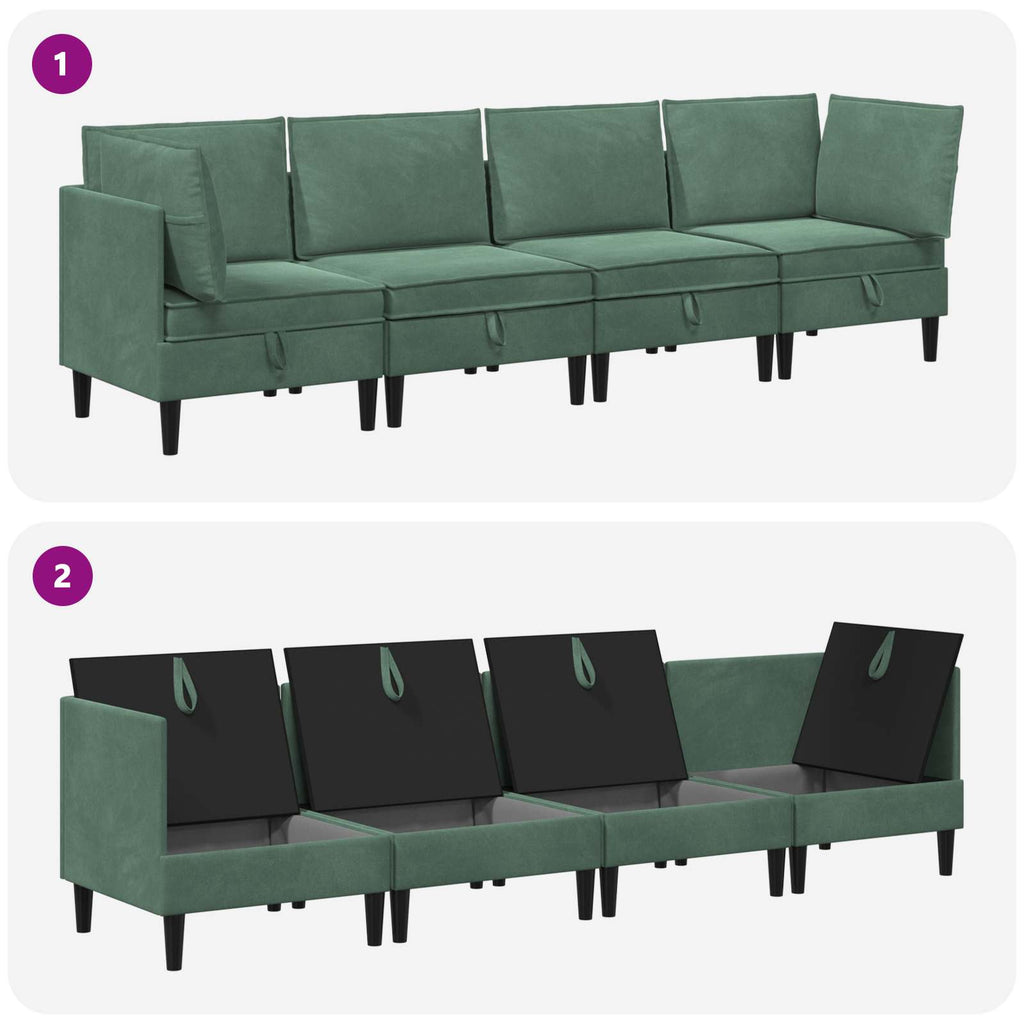 vidaXL Zestaw mebli do salonu z poduszką 4 pcs Zielony morski Welur