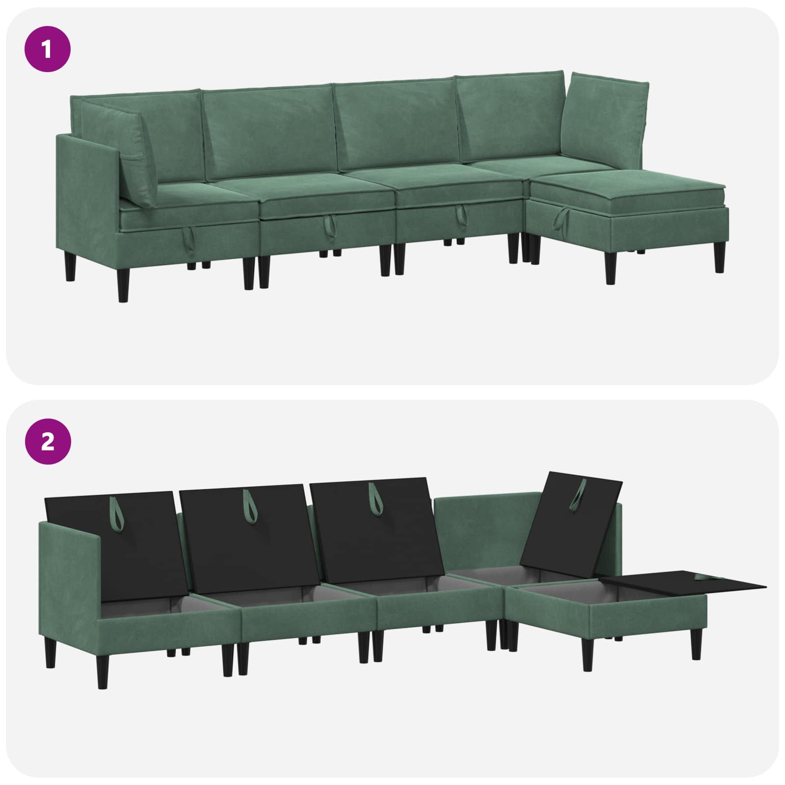 vidaXL Zestaw mebli do salonu z poduszką 5 pcs Zielony morski Welur