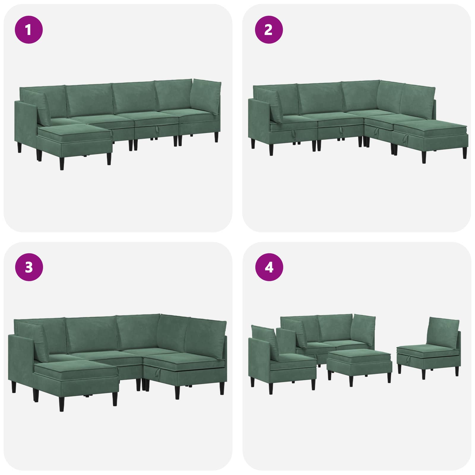 vidaXL Zestaw mebli do salonu z poduszką 5 pcs Zielony morski Welur