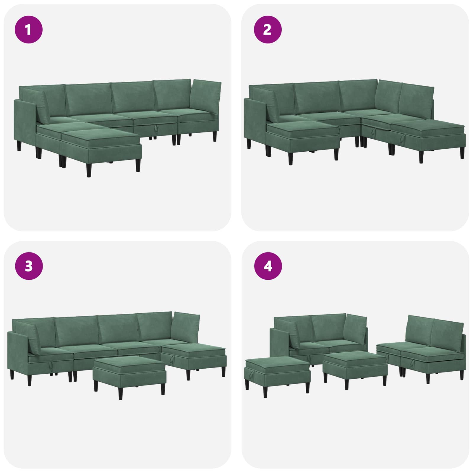 vidaXL Zestaw mebli do salonu z poduszką 6 pcs Zielony morski Welur