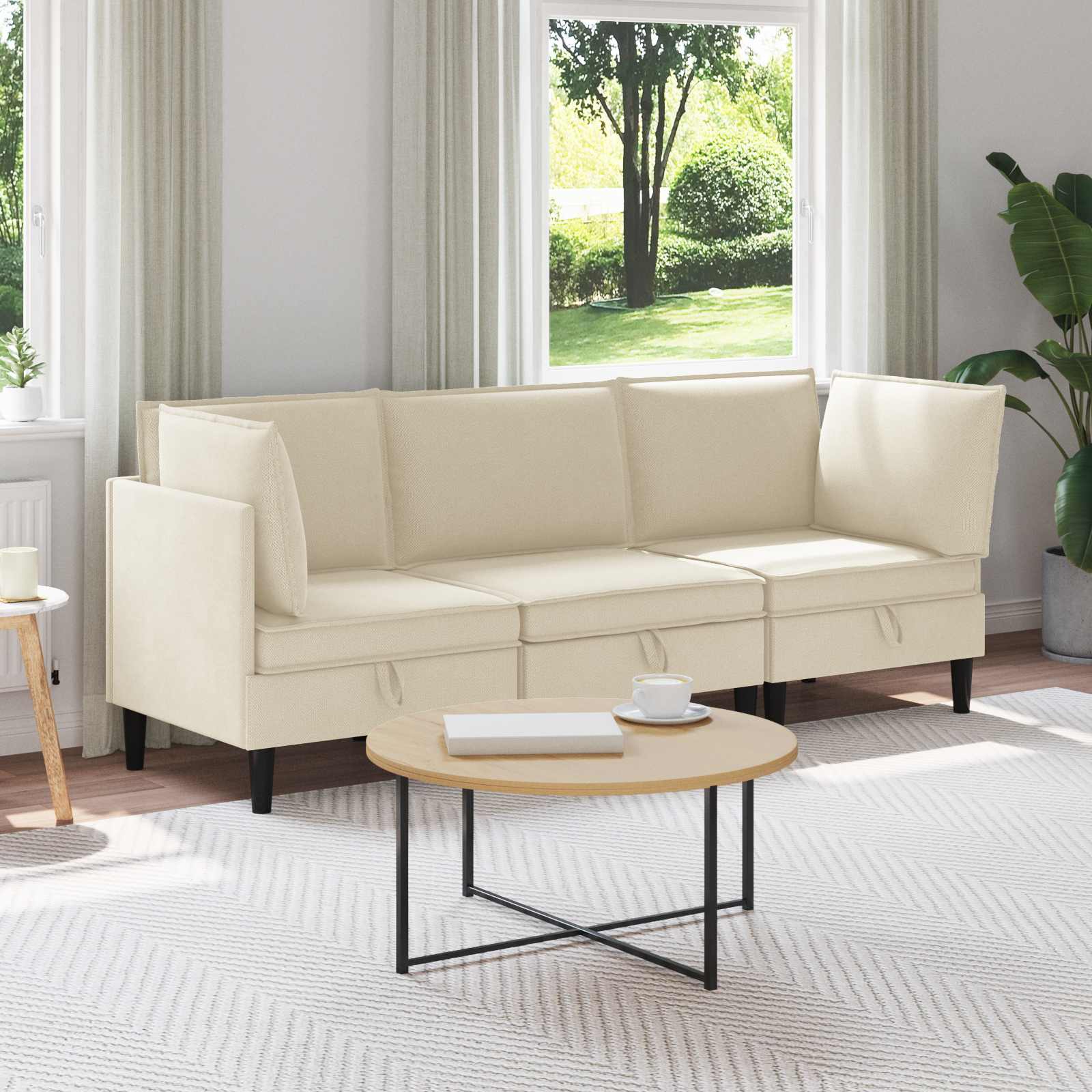 vidaXL Zestaw mebli do salonu 3 pcs kremowy tkanina