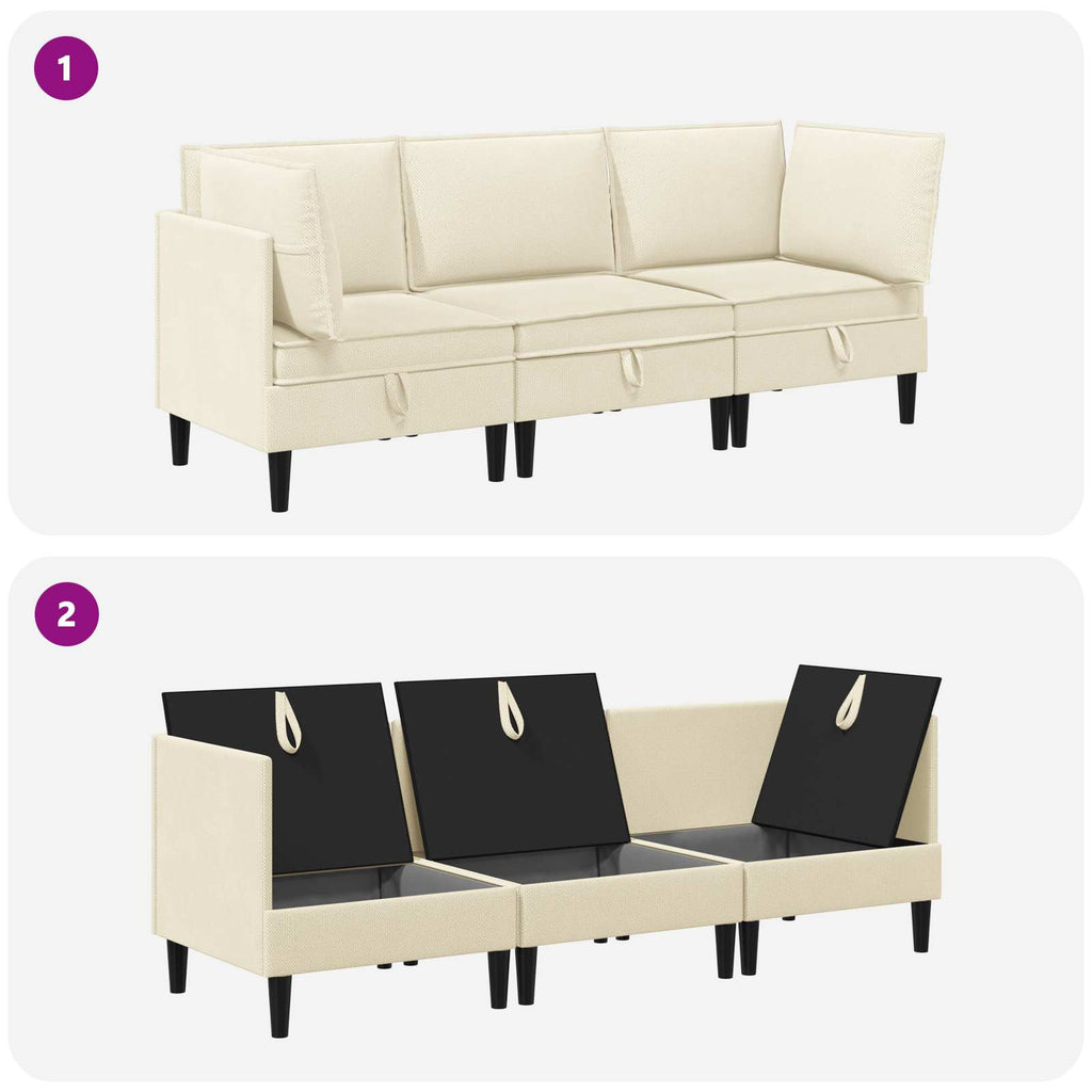 vidaXL Zestaw mebli do salonu 3 pcs kremowy tkanina