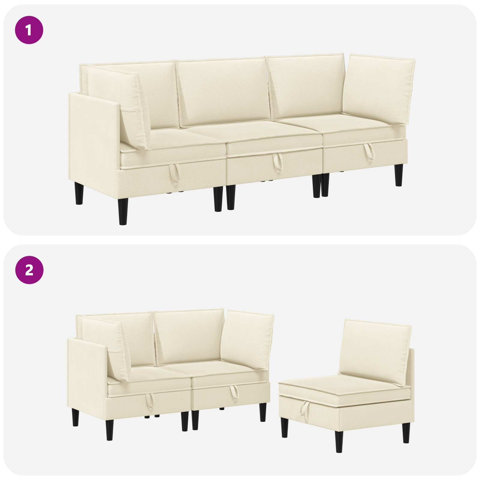 vidaXL Zestaw mebli do salonu 3 pcs kremowy tkanina