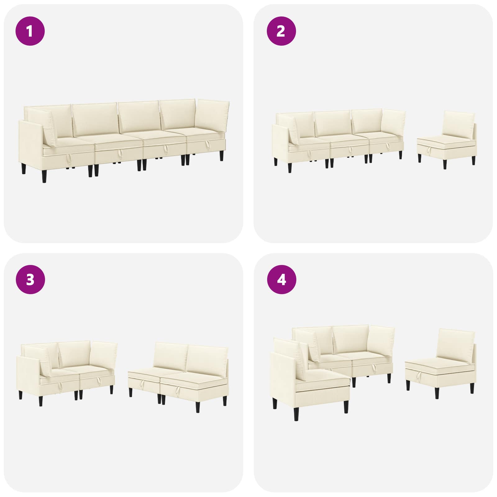 vidaXL Zestaw mebli do salonu 4 pcs kremowy tkanina