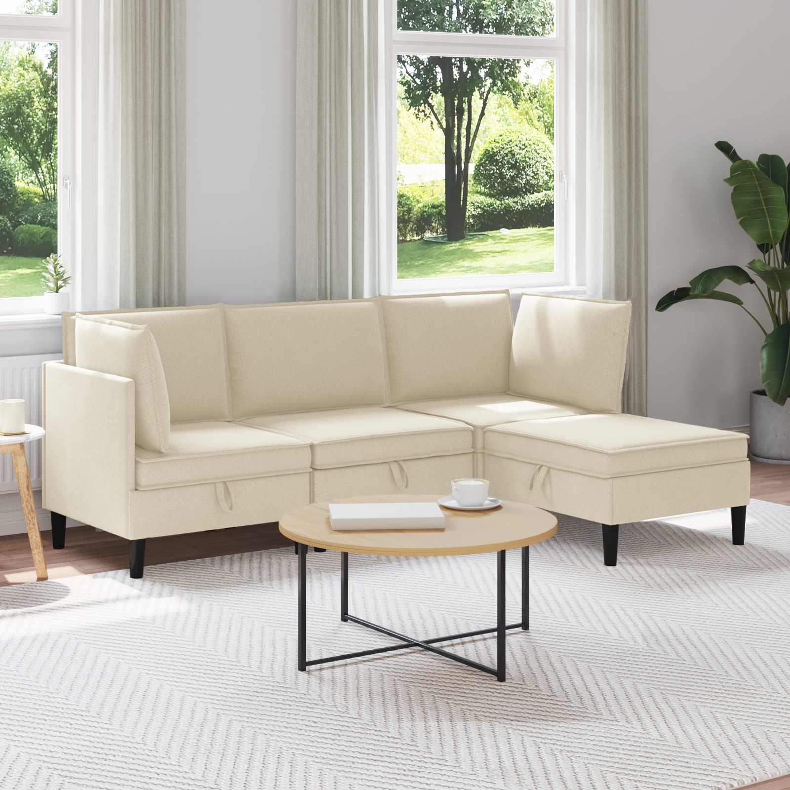 vidaXL Zestaw mebli do salonu 4 pcs kremowy tkanina