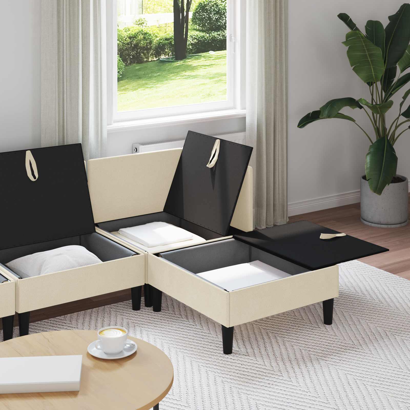 vidaXL Zestaw mebli do salonu 4 pcs kremowy tkanina