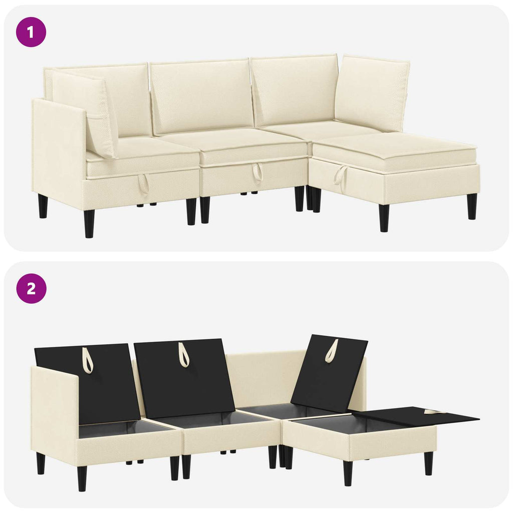vidaXL Zestaw mebli do salonu 4 pcs kremowy tkanina