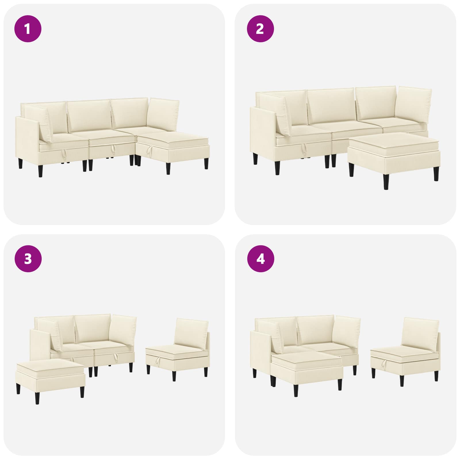 vidaXL Zestaw mebli do salonu 4 pcs kremowy tkanina