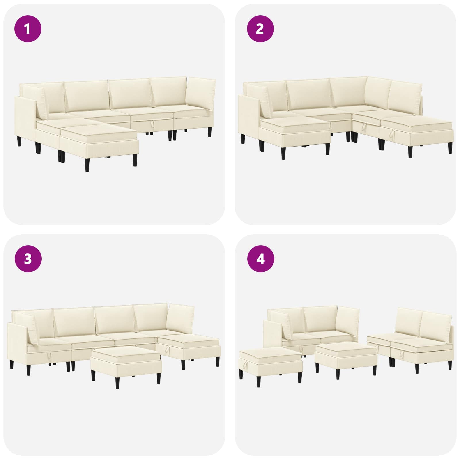 vidaXL Zestaw mebli do salonu 6 pcs kremowy tkanina