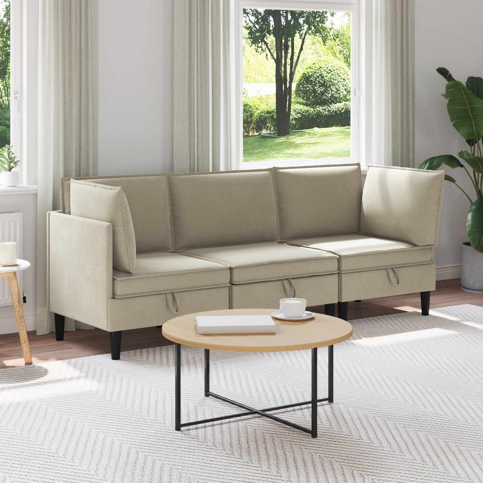 vidaXL Zestaw mebli do salonu 3 pcs piaskowy tkanina